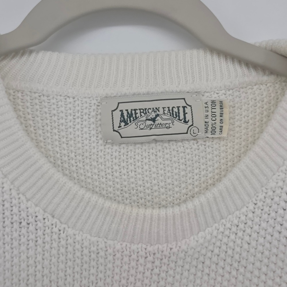 American Eagle Outfitters Mens Crew Neck Sweater White Cotton Size L - Picture 3 of 9